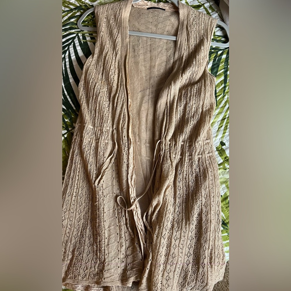 Eli Tahari Tan Sleeveless Knit Cardigan/Duster Size S/M